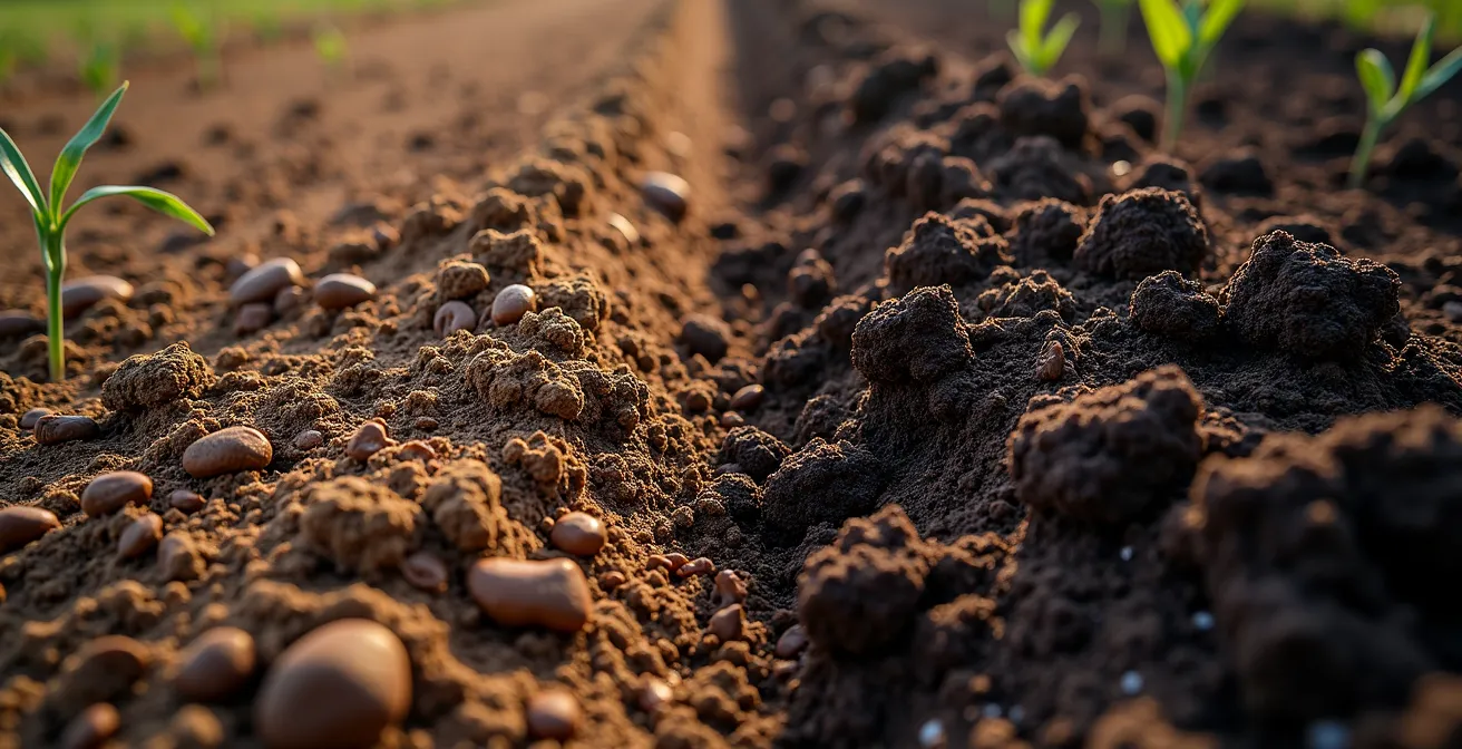 Comparación visual entre suelo labrado compactado y suelo sin labrar con redes de micelio intactas