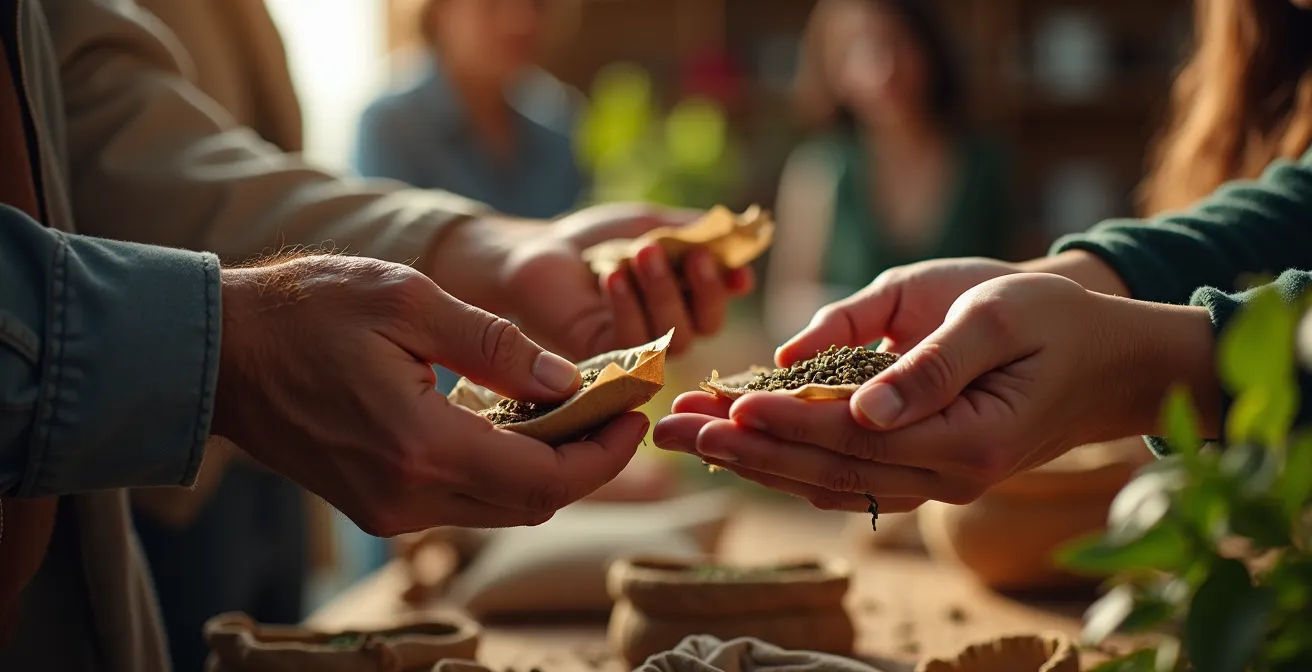 Encuentro de intercambio de semillas locales en mercado tradicional español