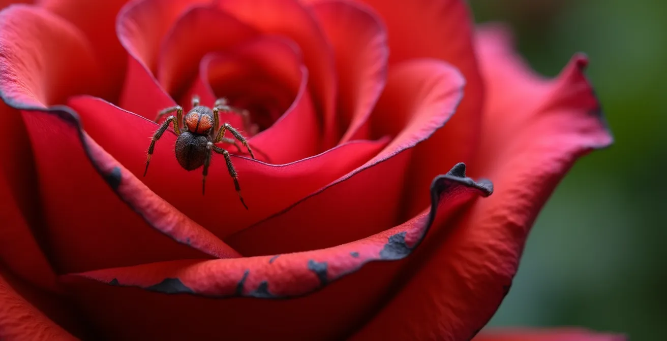 Detalle macro de pétalos de rosa mostrando daños por exceso de sol