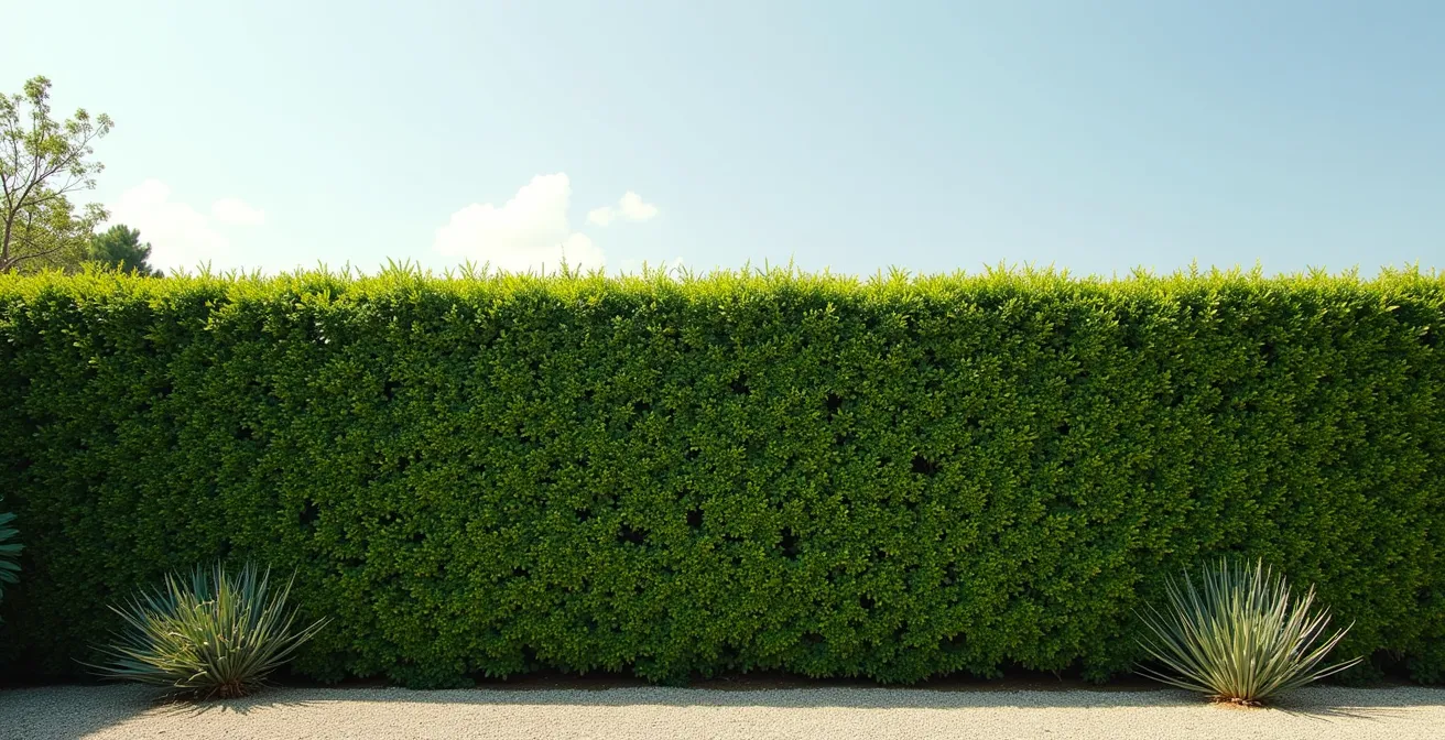 Vista lateral de seto mostrando técnica de doble pasada con cuchilla larga y corta