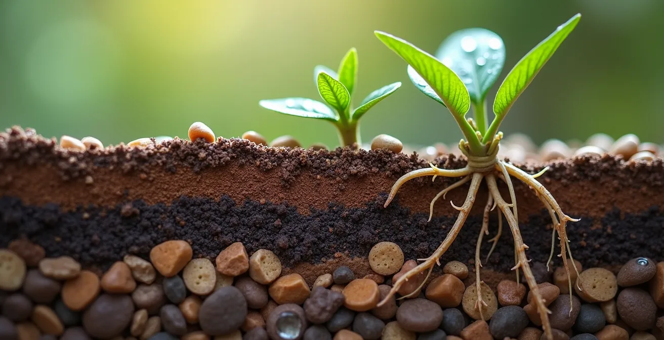 Técnica de plantación en doble hoyo con acolchado mineral para jardín xerófito
